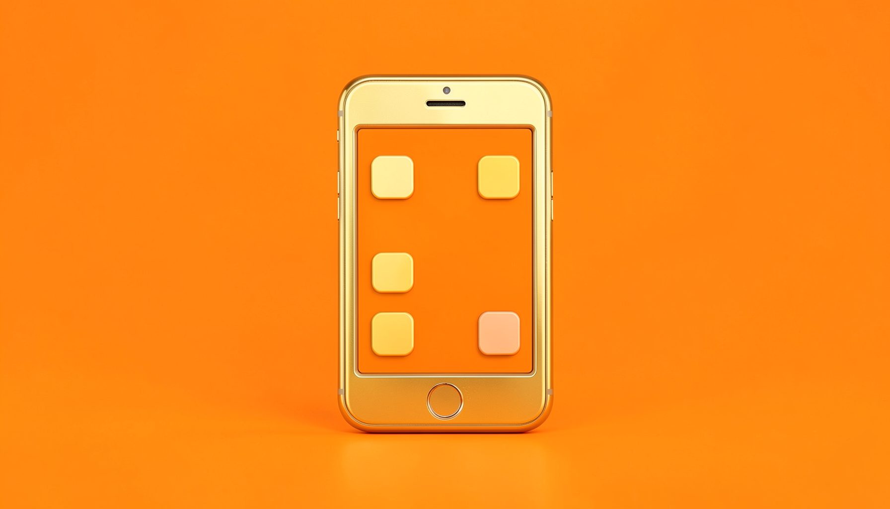 A golden icon of a smartphone with app squares, crisp studio photograph on a seamless backdrop